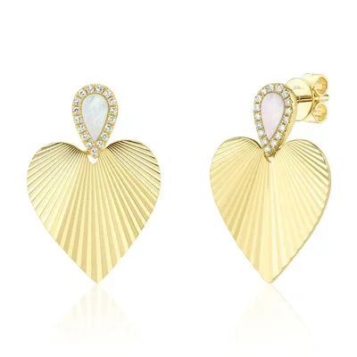 0.09CT DIAMOND & 0.27CT MOTHER OF PEARL RIBBED HEART EARRING
