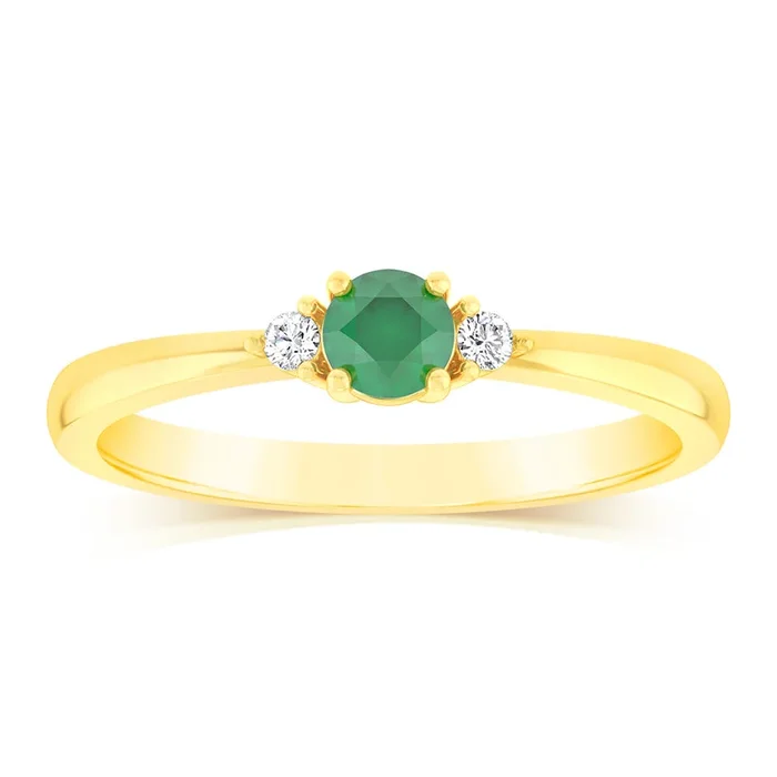 0.24 Carat Created Emerald and Diamond Ring in 9ct Yellow Gold