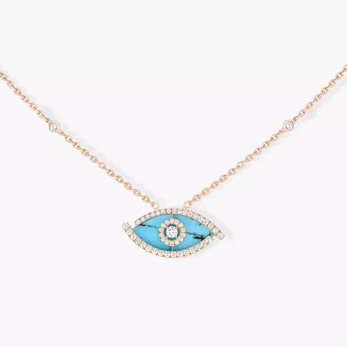 0.38ctw Rose Gold Lucky Eye Turquoise Diamond Necklace