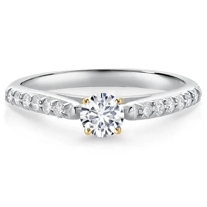 0.45 Cttw Round Lab Grown Diamond 10K White and Yellow Gold Engagement Ring For Women | E-F Color | VVS-VS Clarity | Round 4MM