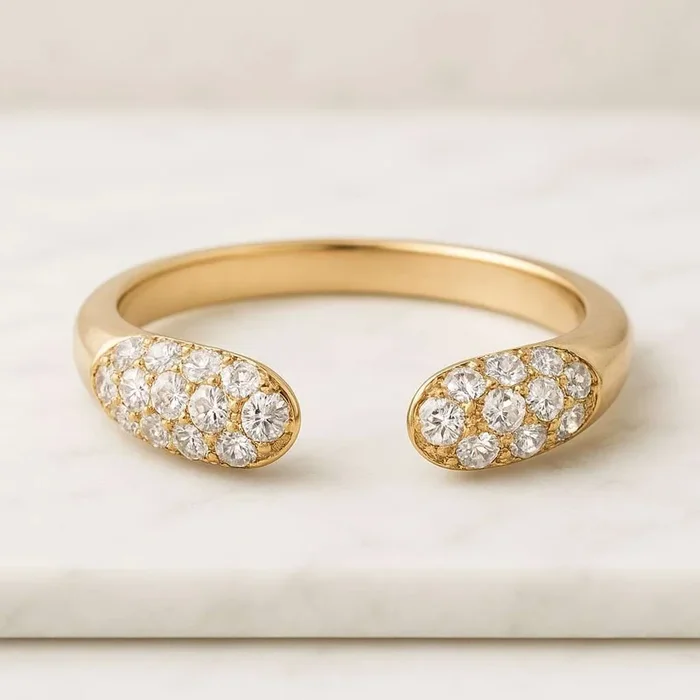 0.46 CT Round Moissanite Diamond Open Cuff Wedding Band