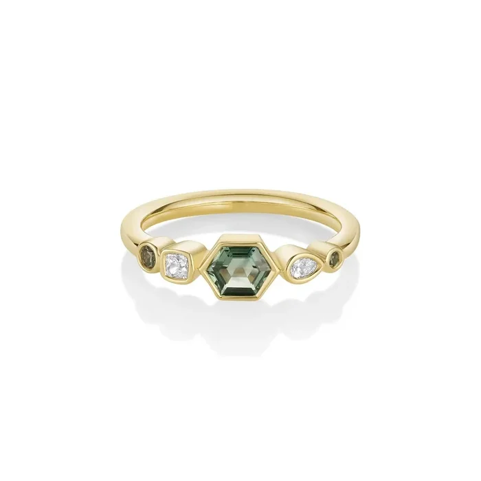 0.46ct Montana Sapphire and Diamond Linear Band