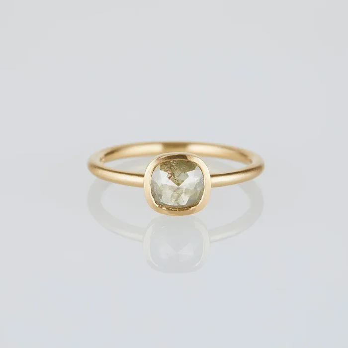 0.64 Carat One-of-a-Kind Rose Cut Greenish Grey Diamond Ring | DR198-OOAK