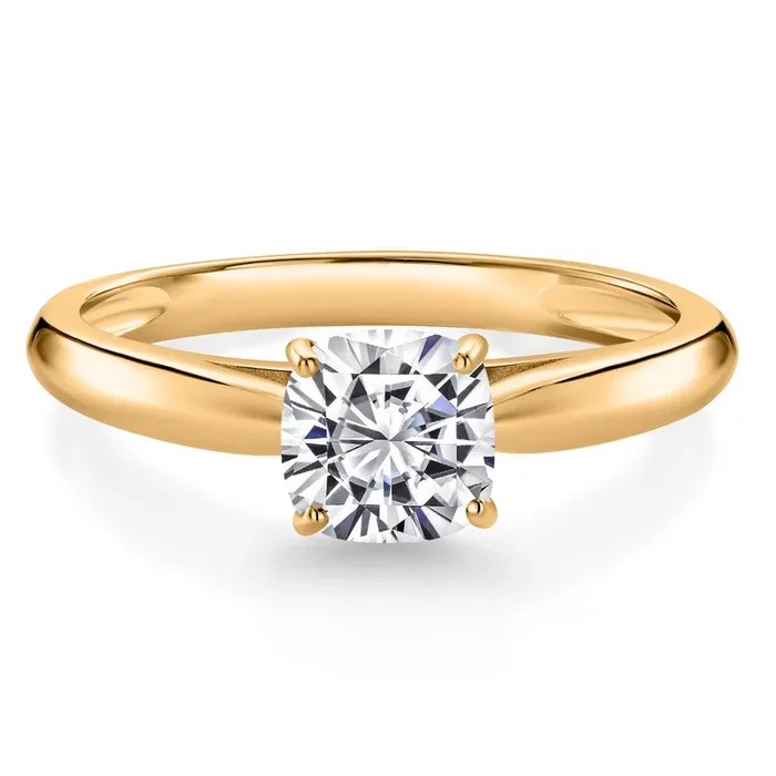 0.70 Ct 10K Yellow Gold 5MM Cushion Lab Grown Diamond Engagement Ring | Wedding Anniversary Promise Ring For Women | DEF Color | VVS-VS Clarity