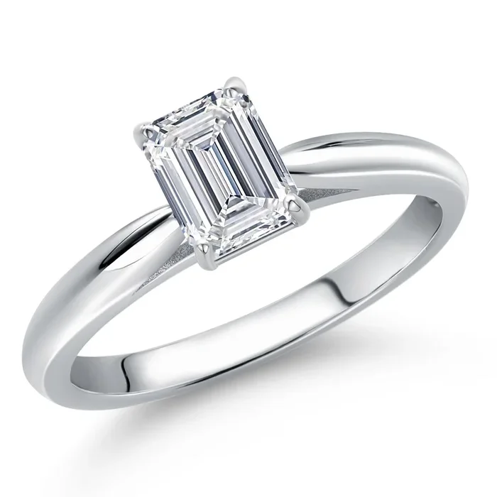 0.70 Cttw IGI Certified Lab Grown Diamond in 10K White Gold Solitaire Engagement Ring for Women | Emerald Cut | E-F Color | VS1-VS2 Clarity