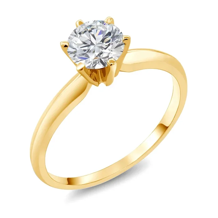0.74 Cttw Round Lab Grown Diamond 14K Yellow Gold Solitaire Engagement Ring For Women | DEF Color | VVS-VS Clarity