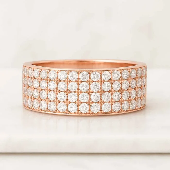 0.80 CT Five Row Pave Lab Grown Diamond Wedding Band For Her
