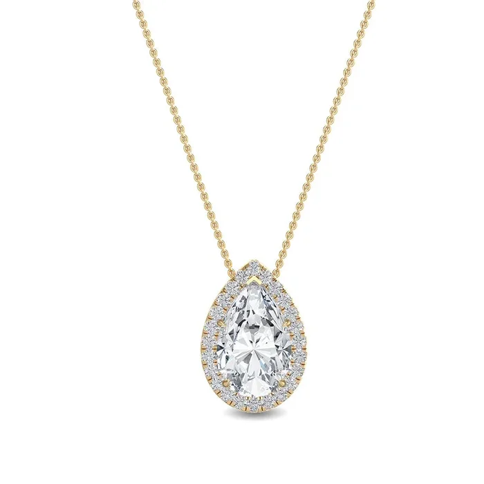 0.81ctw Pear & Round Brilliant Lab-Grown Diamond Halo Pendant Necklace in 14k Gold