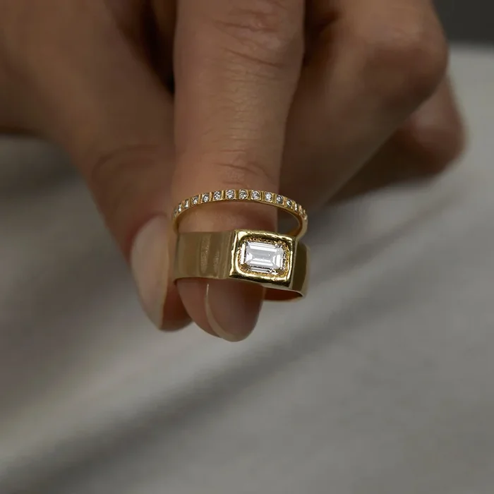 0.82 One-of-a-Kind Emerald Cut White Diamond Signet Ring | DR179-OOAK