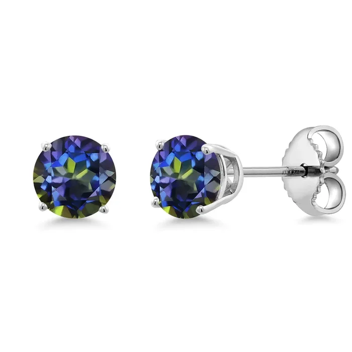 1.00 Ct Round 5mm Blue Mystic Topaz 925 Sterling Silver Stud Earrings