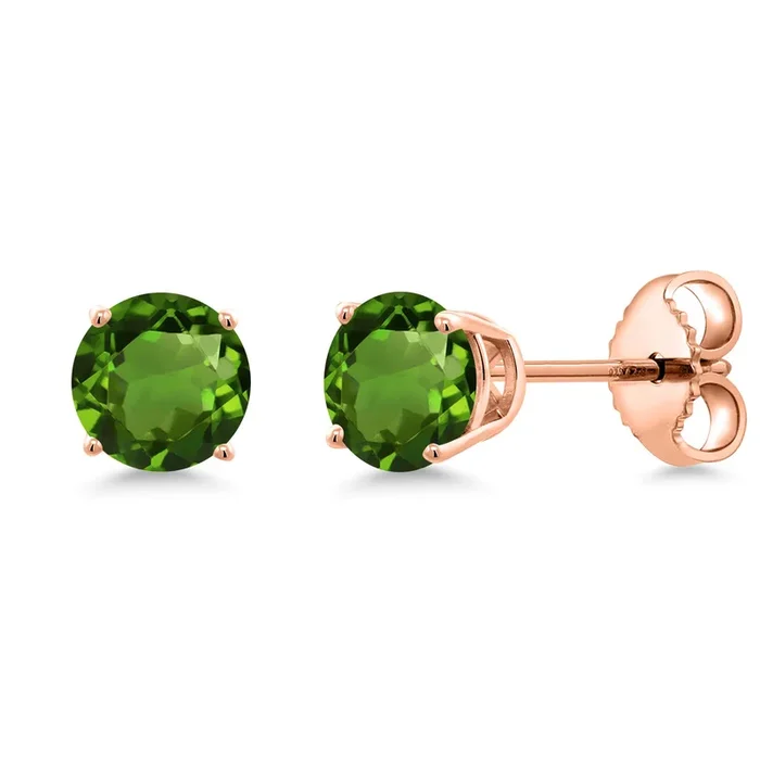 1.00 Ct Round 5mm Green Chrome Diopside 18K Rose Gold Plated Silver Stud Earrings