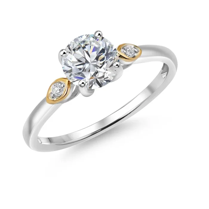 1.03 Cttw IGI Certified Lab Grown Diamond in 925 Silver and 10K Yellow Gold Engagement Ring for Women | Center Diamond – 1 Ct | E-F Color | VS1-VS2 Clarity