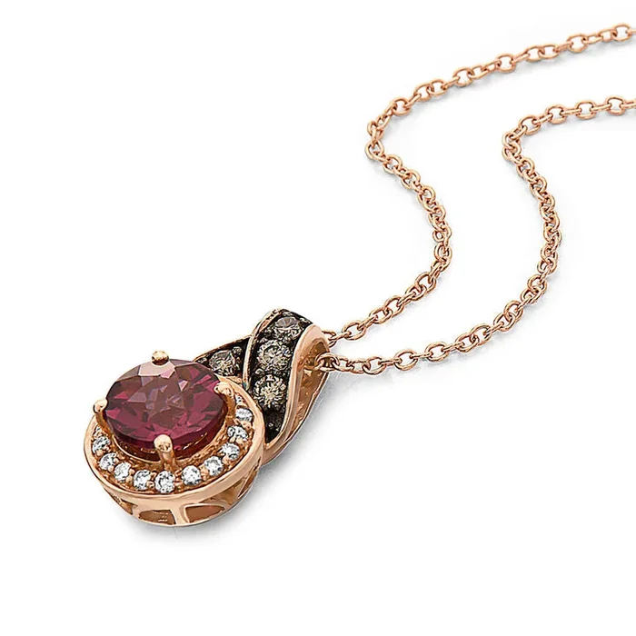 1 1/8 cts Red Rhodolite Garnet and Diamond Necklace in 14K Rose Gold by Le Vian