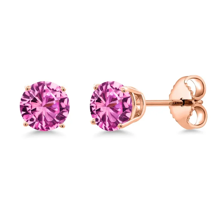 1.10 Ct Round 5mm Pink Created Sapphire 18K Rose Gold Plated Silver Stud Earrings