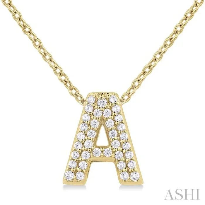 1/10 Ctw Bubble Accent Initial ‘A’ Round Cut Diamond Fashion Pendant With Chain in 10K Yellow Gold