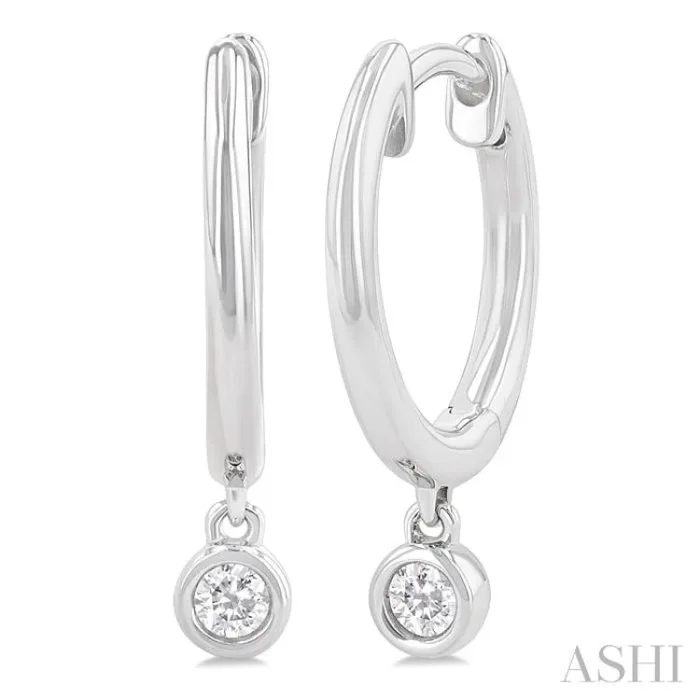 1/10 Ctw Petite Bezel Drop Round Cut Diamond Fashion Huggies in 10K White Gold