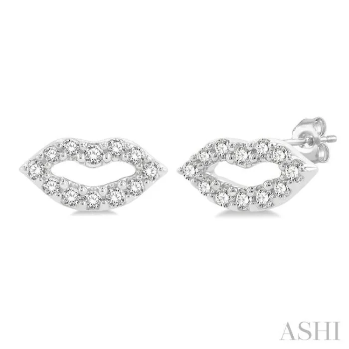 1/10 Ctw Petite Lips Round Cut Diamond Fashion Stud Earring in 10K White Gold