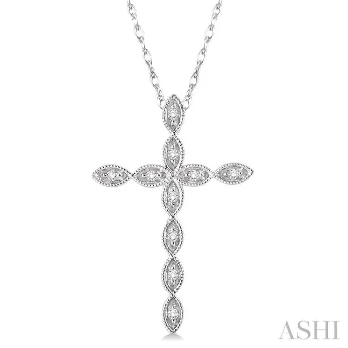1/10 Ctw Round Cut Diamond Cross Pendant in 10K White Gold with Chain