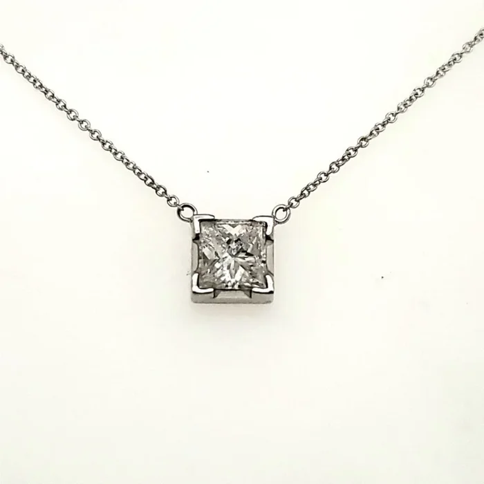 1.19 Carat Princess Cut Diamond Solitaire Pendant in 14Kt White Gold