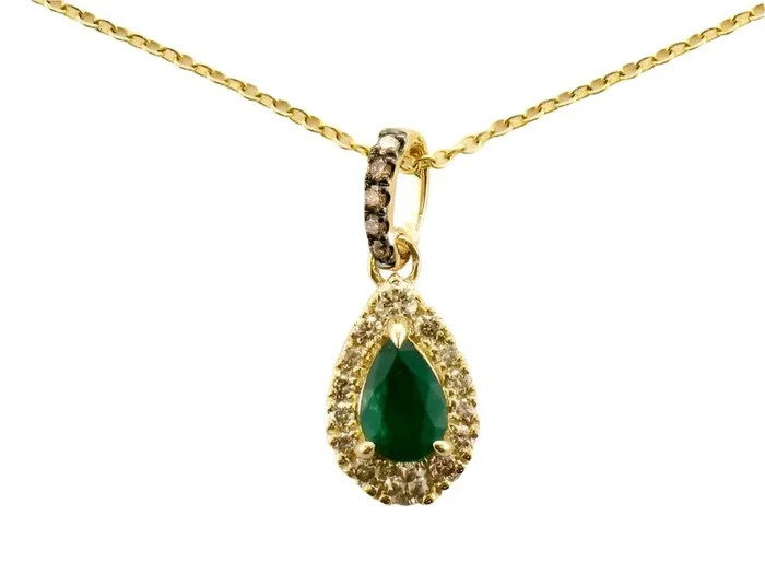 1/2 cts Green Emerald and Diamond 18″ Pendant Necklace in 14K Yellow Gold by Le Vian