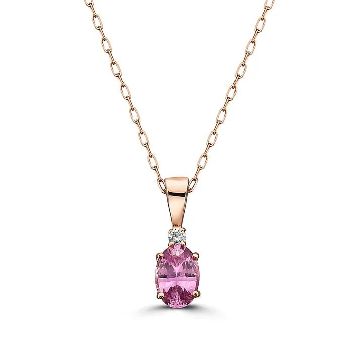 1/2 cts Pink Sapphire and Diamond Necklace in 14K Rose Gold by Birthstone