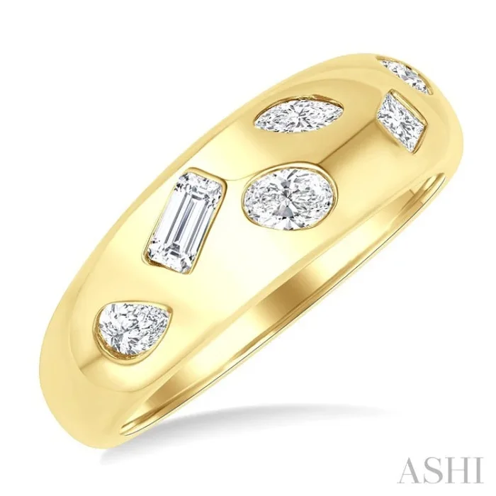 1/2 Ctw Mixed Shape Diamond Mosaic Wide Fashion Band in 14k Yellow Gold