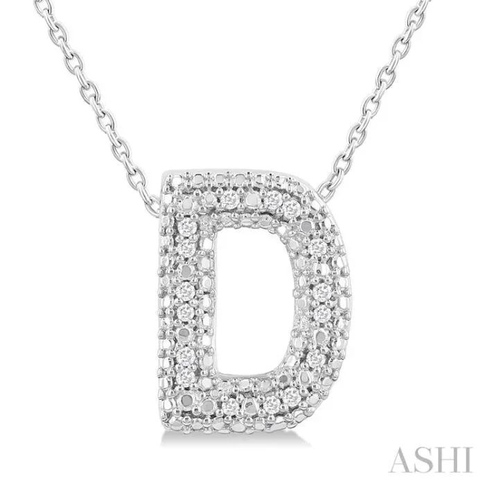 1/20 Ctw Bubble Accent Initial ‘D’ Round Cut Diamond Fashion Pendant With Chain in Sterling Silver