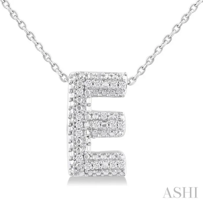 1/20 Ctw Bubble Accent Initial ‘E’ Round Cut Diamond Fashion Pendant With Chain in Sterling Silver