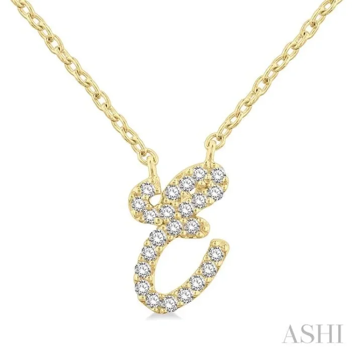 1/20 Ctw Initial ‘E’ Round cut Diamond Pendant With Chain in 10K Yellow Gold