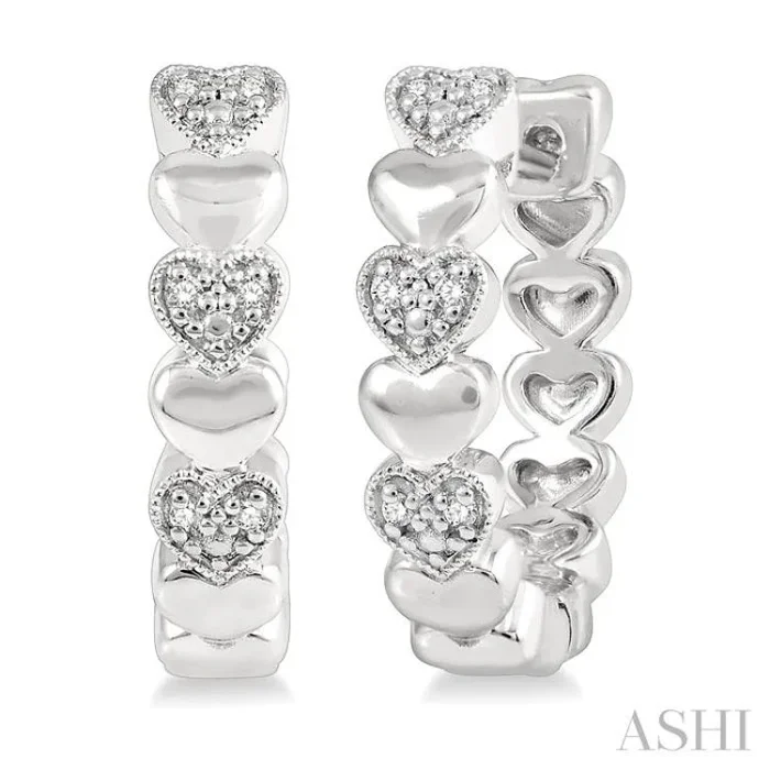 1/20 Ctw Mini Hearts Single Cut Diamond Hoop Earring in Sterling Silver