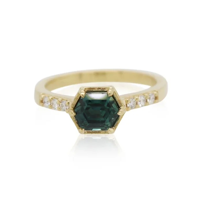1.23ct Hexagon Sapphire and Diamond Ring