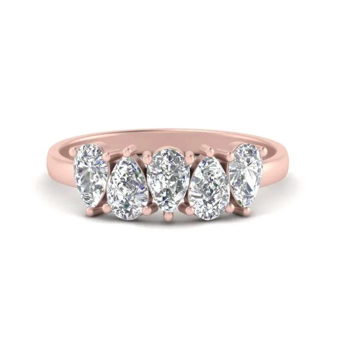 1.25 Carat 5 Stone Wedding Band Diamond Teardrop