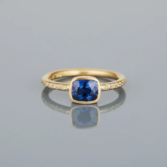 1.28 Carat One-of-a-Kind Cushion Cut Blue Sapphire Ring | SR58-OOAK