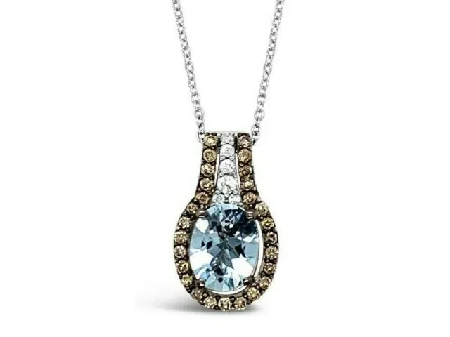 1 3/4 cts Blue Aquamarine and Diamond Necklace in 14K White Gold by Le Vian