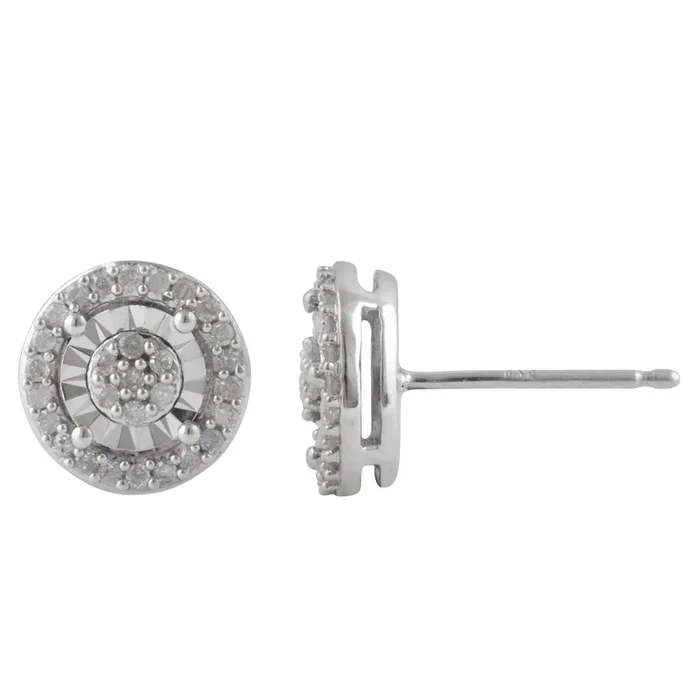 1/4 Carat Diamond Stud Earrings set with 18 Brilliant Diamonds in Sterling Silver