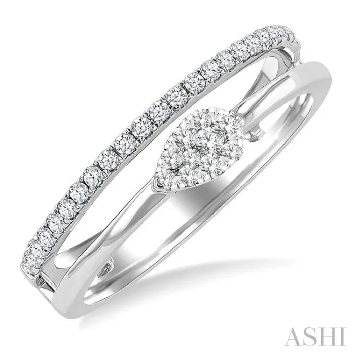 1/4 Ctw Double Row Pear Shape Lovebright Round Cut Diamond Ladies Ring in 10K White Gold