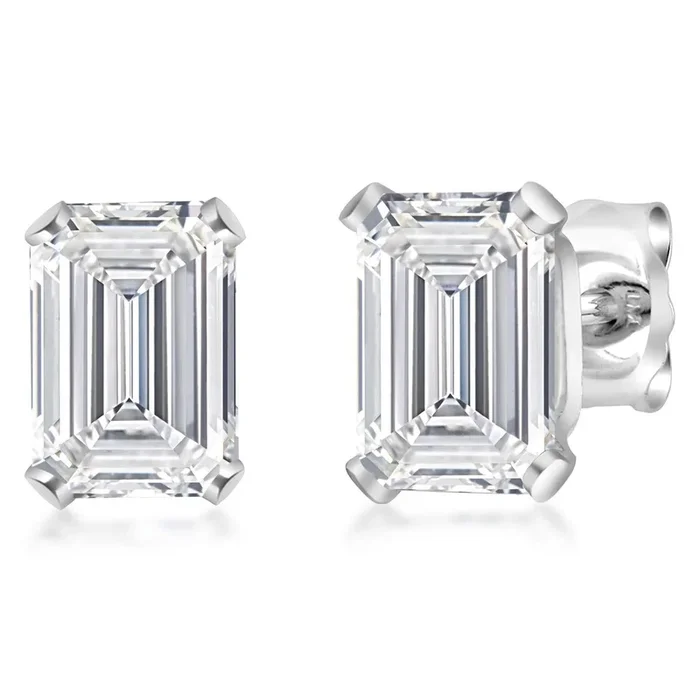 1.40 Cttw IGI Certified Lab Grown Diamond in 925 Sterling Silver Earrings for Women | Emerald Cut | E-F Color | VS1-VS2 Clarity