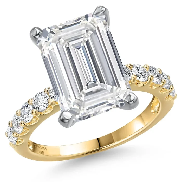 1.45 to 5.70 Cttw Emerald Cut Lab Grown Diamond Engagement Ring For Women | 2-Tone 14K White and Yellow Gold | IGI Certified | E-F | VS1-VS2 | Wedding Anniversary Ring