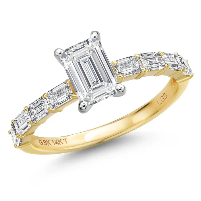1.47 Cttw IGI Certified Lab Grown Diamond in 14K Two-Tone Gold Engagement Ring for Women | Emerald Cut Center Diamond 0.75 Ct | E-F Color | VS1-VS2 Clarity