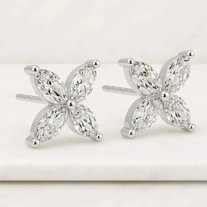 1.55 CT Four Marquise Lab Grown Diamond Clover Stud Earrings