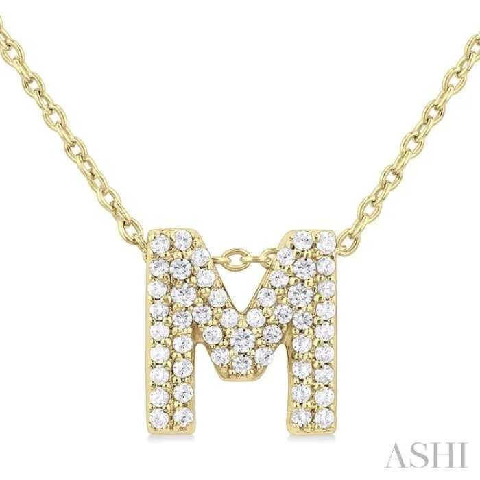 1/6 Ctw Bubble Accent Initial ‘M’ Round Cut Diamond Fashion Pendant With Chain in 10K Yellow Gold