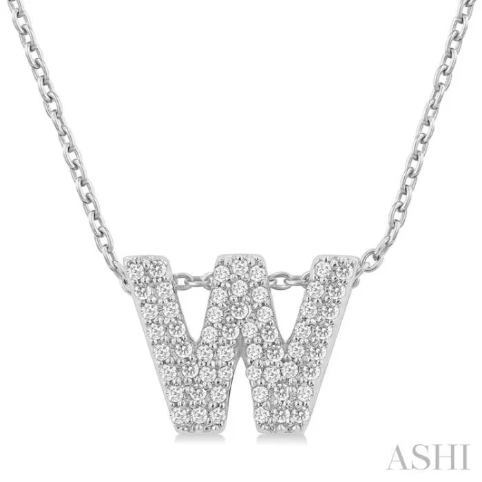 1/6 Ctw Bubble Accent Initial ‘W’ Round Cut Diamond Fashion Pendant With Chain in 10K White Gold