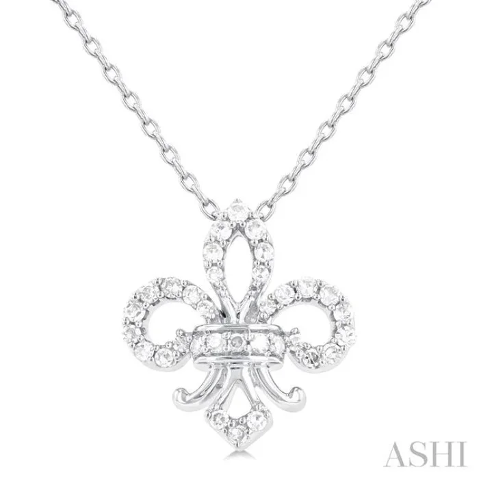 1/6 Ctw Petite Fleur De Lis Round Cut Diamond Fashion Pendant With Chain in 10K White Gold