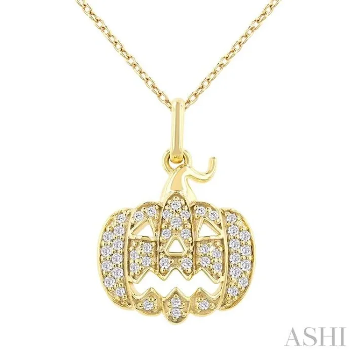 1/6 Ctw Petite Pumpkin Single Cut Diamond Fashion Pendant With Chain in 10K Yellow Gold