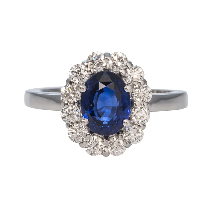 1.64ct Oval Sapphire & Diamond Halo Platinum Ring