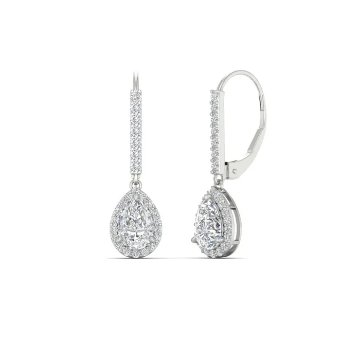 1 Ct Pear Shaped Halo Leverback Earrings For Her