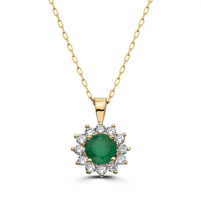 1 cts Green Emerald and Diamond Necklace in 14K Yellow Gold by Birthstone