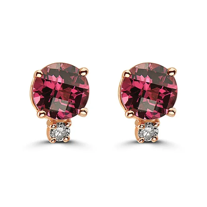 1 cts Red Rhodolite Garnet and Diamond Earrings in 14K Rose Gold by Birthstone