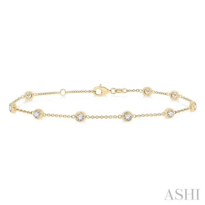 1 Ctw Circular Mount Round Cut Diamond Station Bracelet in 14K Yellow Gold