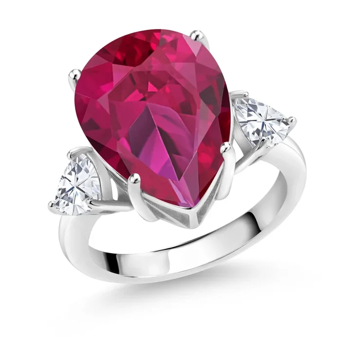 10.56 Cttw Red Created Ruby and White Moissanite Ring For Women In 925 Sterling Silver | Pear Shape 16X12MM